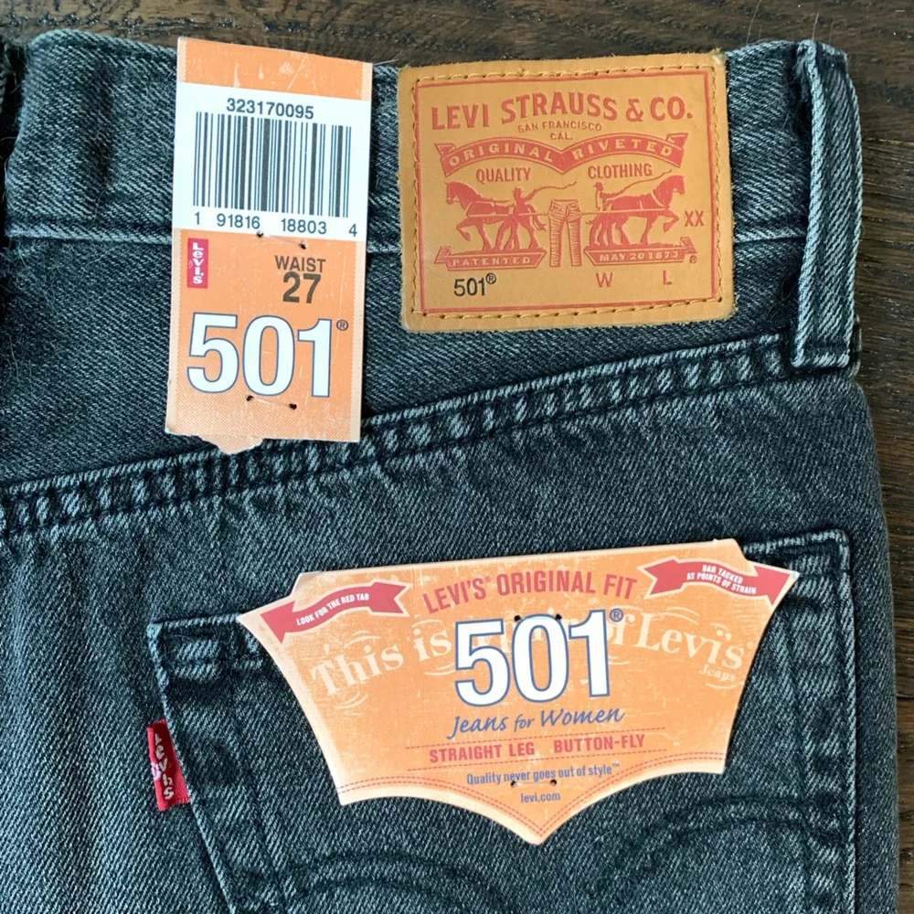 Levi's Women's 501 Shorts Mid Rise Signature Button Sz‎ 27 Black Distressed NWT - Picture 5 of 10